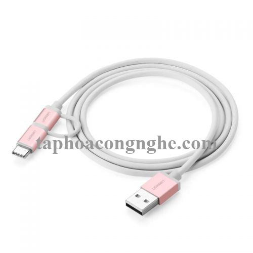 Ugreen 30542 0.5M màu Hồng Cáp USB-A sang Micro USB + USB-C cao cấp US177 30030542